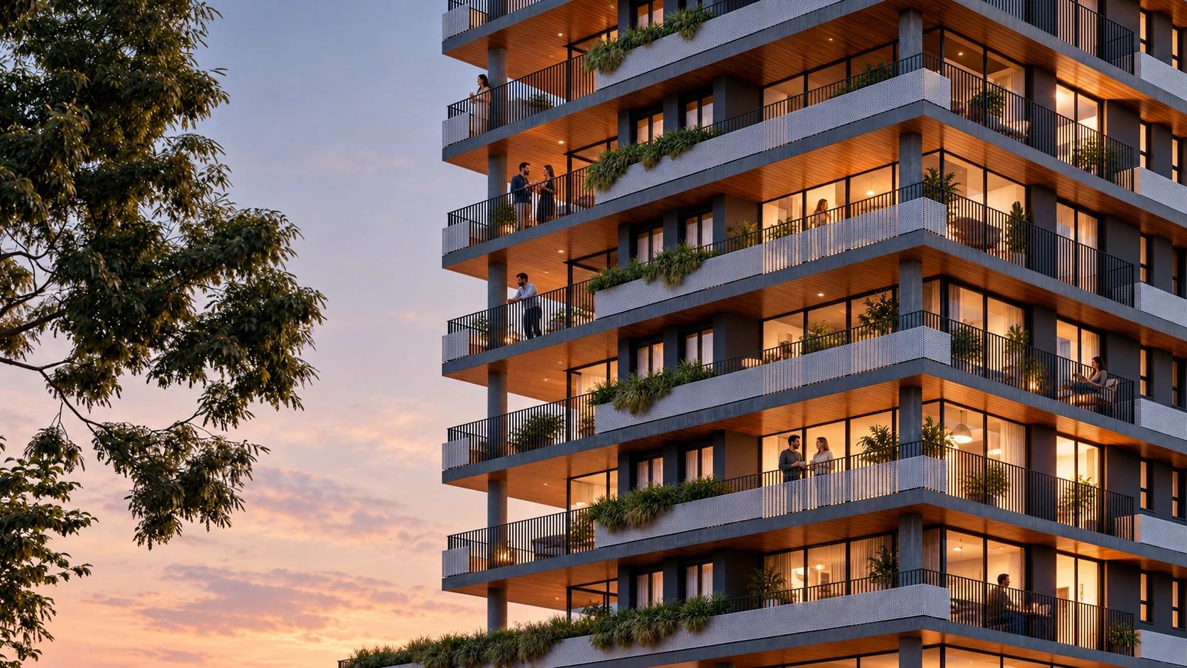 Render arquitetônico do Sky Tower e suas varandas em Santo Ângelo, RS